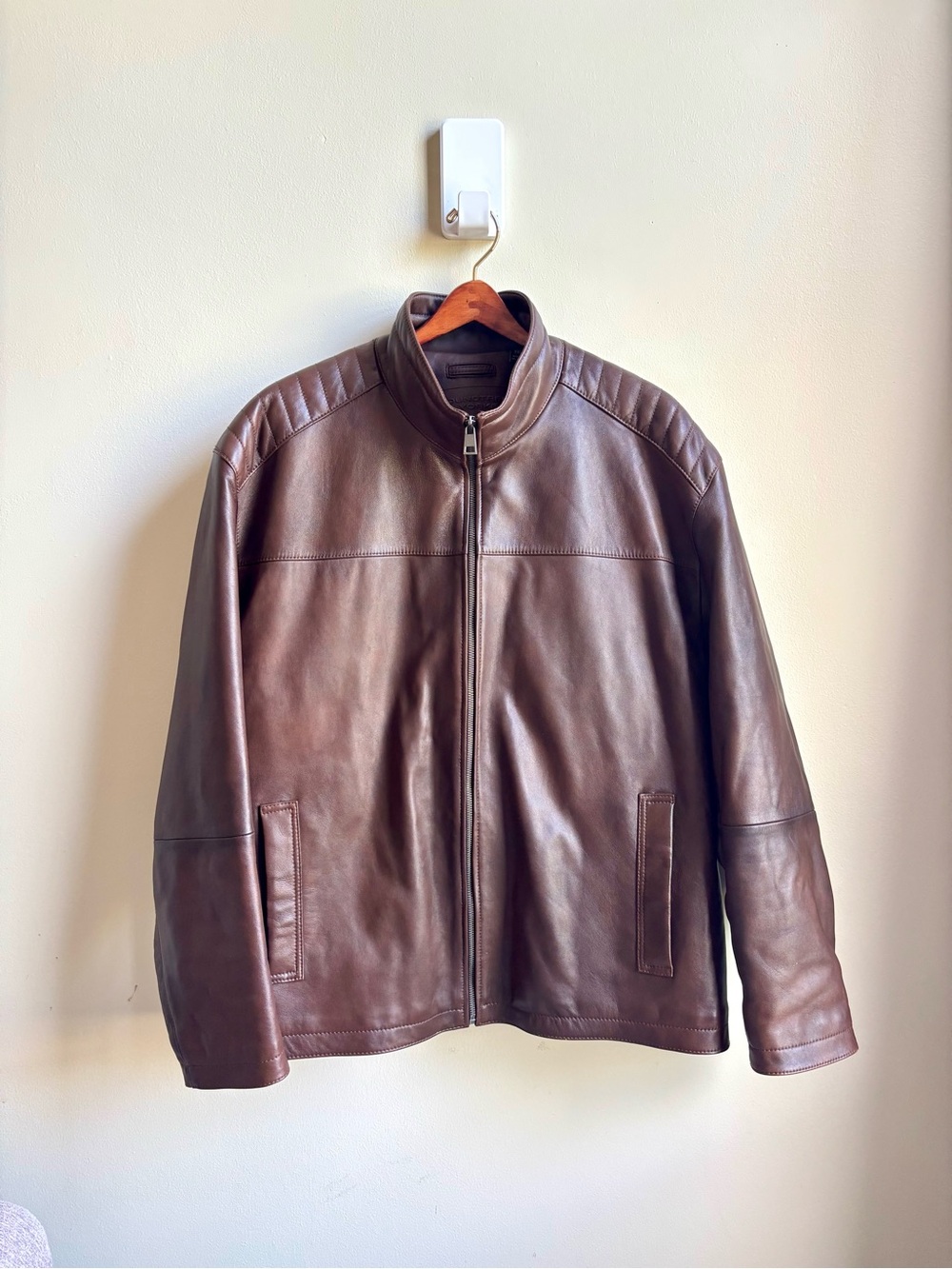 Roundtree & Yorke Brown Lambskin moto jacket XL